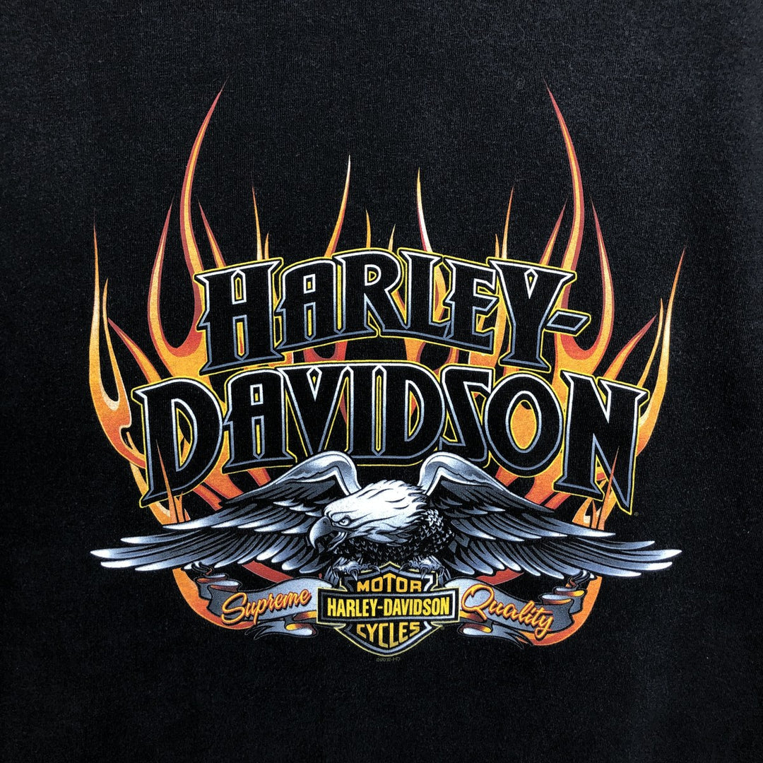 Harley-Davidson Fire Pattern Eagle Design Motorcycle Long-Sleeve T-Shirt (Men's XL equivalent) cotton black type Vintage Second Hand