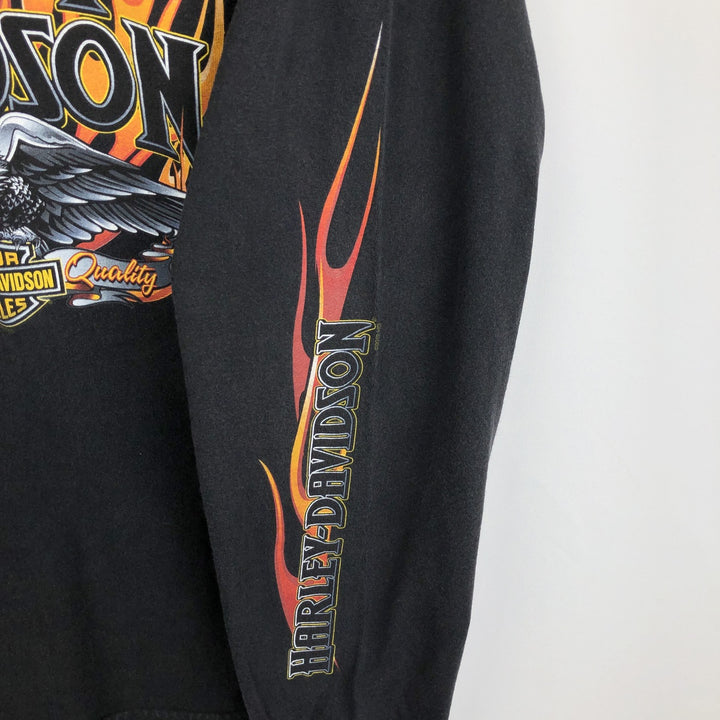 Harley-Davidson Fire Pattern Eagle Design Motorcycle Long-Sleeve T-Shirt (Men's XL equivalent) cotton black type Vintage Second Hand