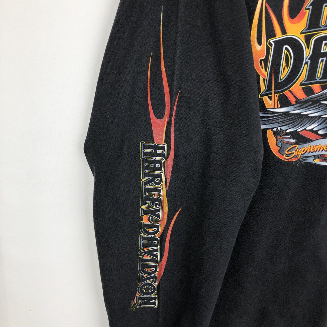 Harley-Davidson Fire Pattern Eagle Design Motorcycle Long-Sleeve T-Shirt (Men's XL equivalent) cotton black type Vintage Second Hand