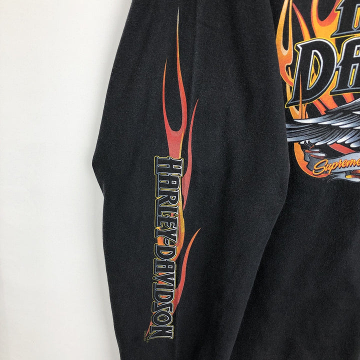 Harley-Davidson Fire Pattern Eagle Design Motorcycle Long-Sleeve T-Shirt (Men's XL equivalent) cotton black type Vintage Second Hand