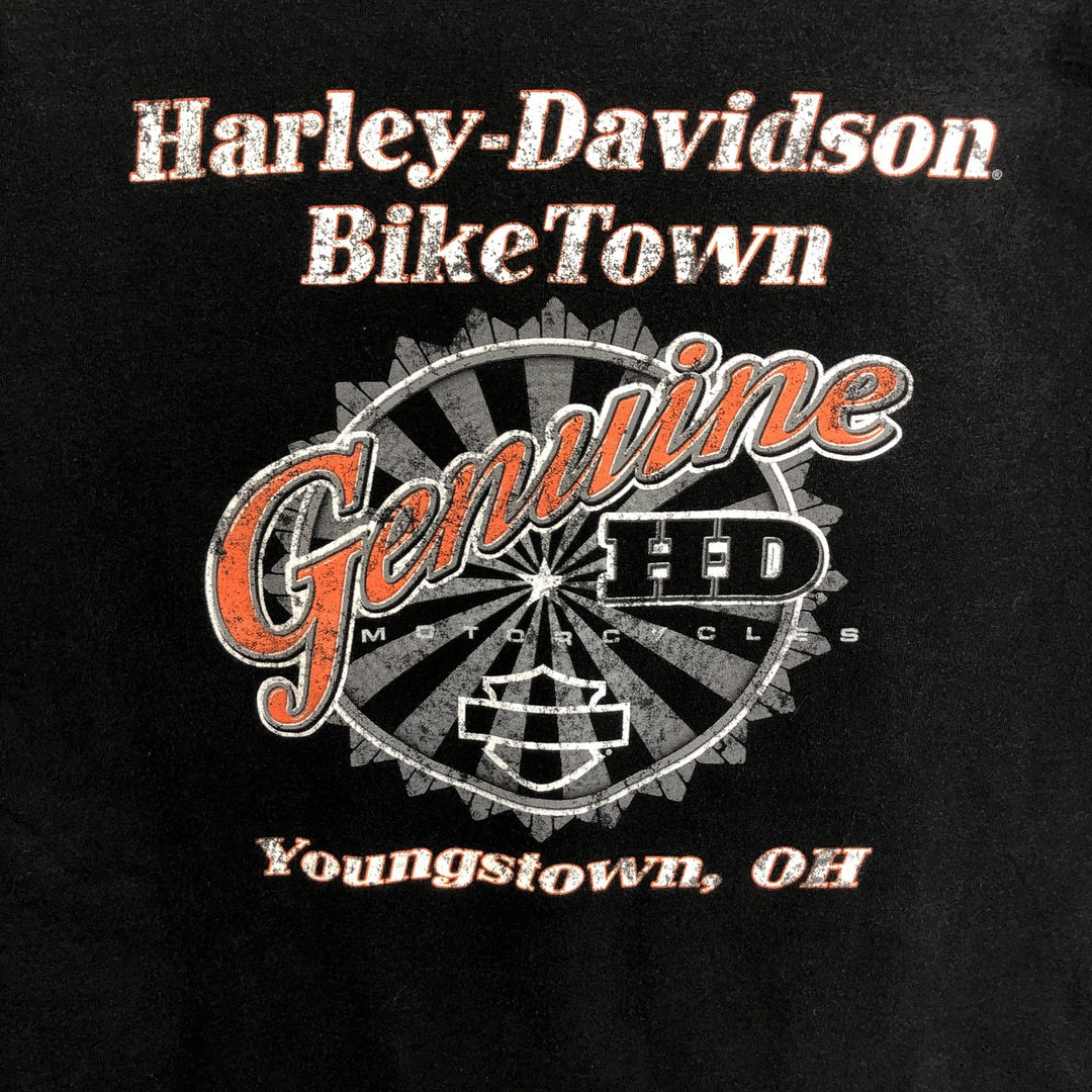Harley-Davidson Fire Pattern Eagle Design Motorcycle Long-Sleeve T-Shirt (Men's XL equivalent) cotton black type Vintage Second Hand