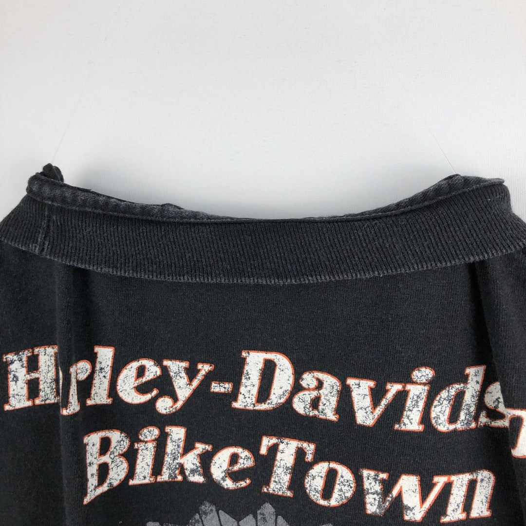 Harley-Davidson Fire Pattern Eagle Design Motorcycle Long-Sleeve T-Shirt (Men's XL equivalent) cotton black type Vintage Second Hand