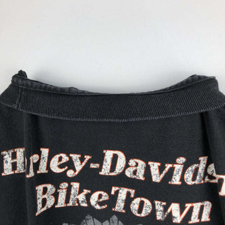 Harley-Davidson Fire Pattern Eagle Design Motorcycle Long-Sleeve T-Shirt (Men's XL equivalent) cotton black type Vintage Second Hand