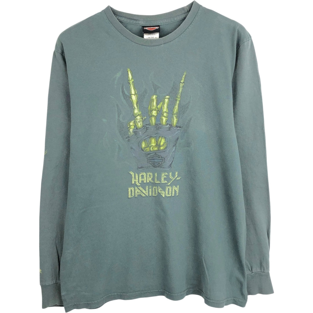 Harley-Davidson Motorcycle Long-Sleeve T-Shirt (Men's Size L) cotton green type Vintage Second Hand