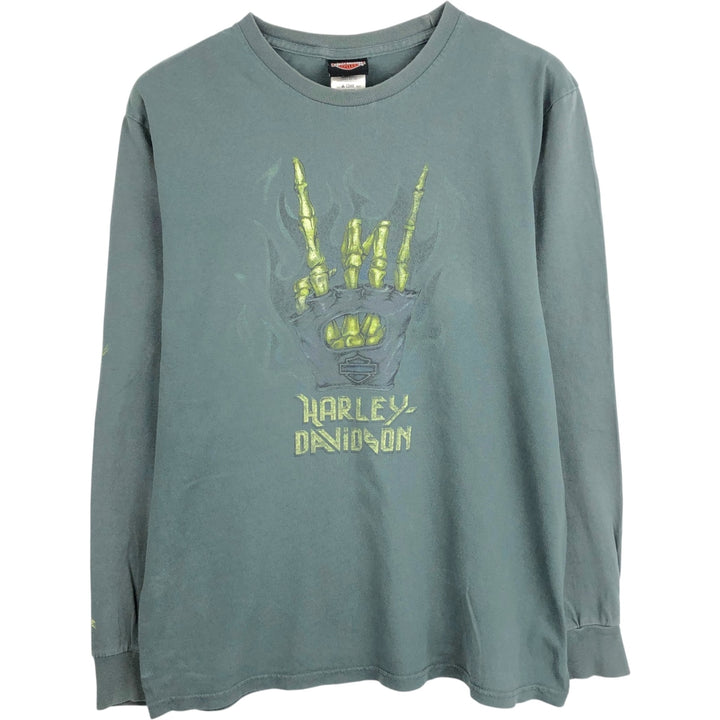 Harley-Davidson Motorcycle Long-Sleeve T-Shirt (Men's Size L) cotton green type Vintage Second Hand
