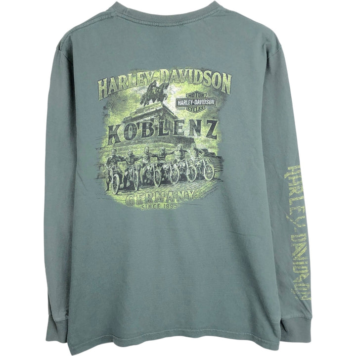 Harley-Davidson Motorcycle Long-Sleeve T-Shirt (Men's Size L) cotton green type Vintage Second Hand