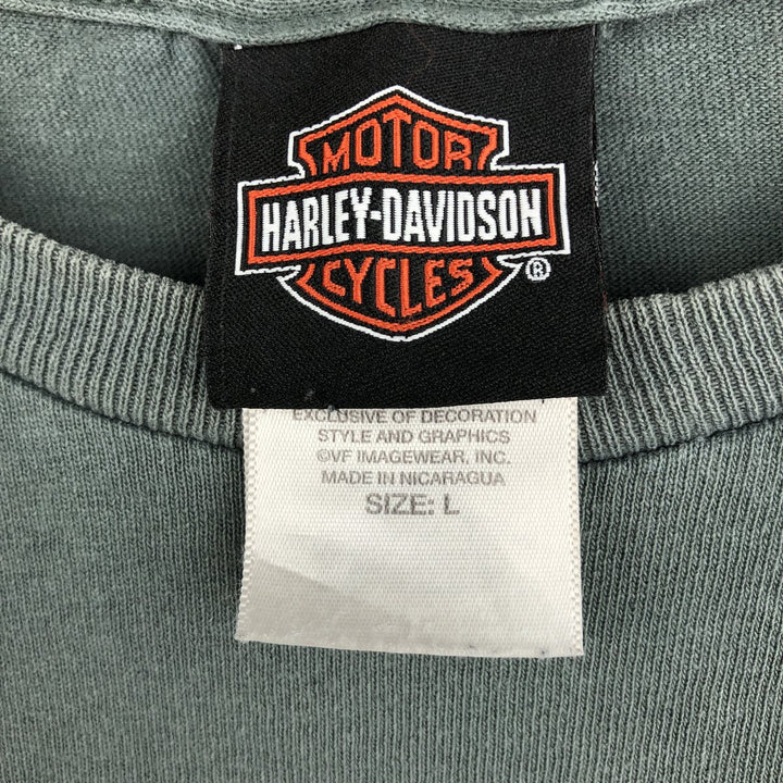 Harley-Davidson Motorcycle Long-Sleeve T-Shirt (Men's Size L) cotton green type Vintage Second Hand