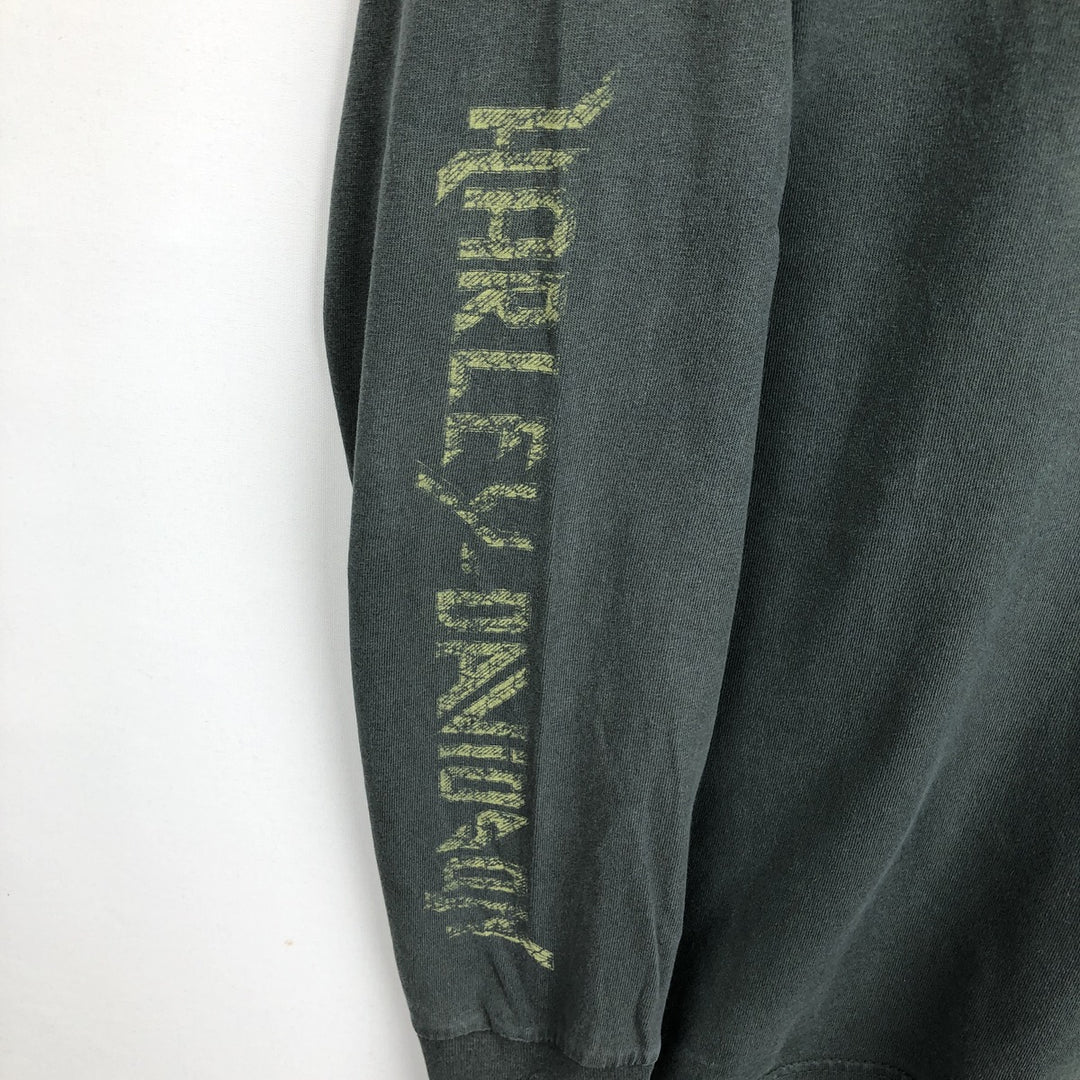 Harley-Davidson Motorcycle Long-Sleeve T-Shirt (Men's Size L) cotton green type Vintage Second Hand
