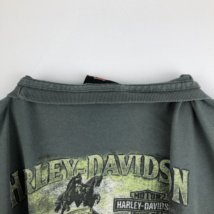 Harley-Davidson Motorcycle Long-Sleeve T-Shirt (Men's Size L) cotton green type Vintage Second Hand