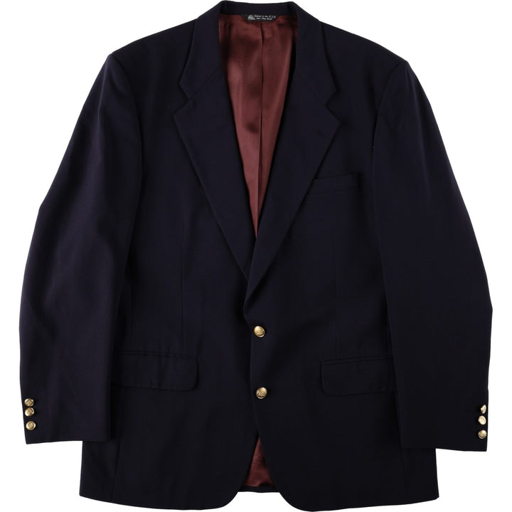 Plain navy blazer, tailored jacket, size XL (equivalent to men's XL), lightweight, center vent, gold buttons, fully lined, with shoulder pads. wool navy blue type Vintage Second Hand