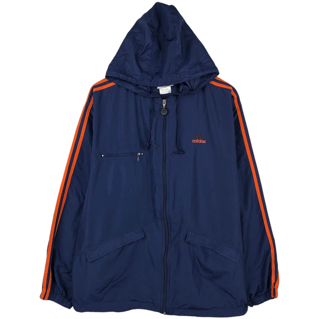Vintage 90'S Adidas hooded windbreaker, size L, men's polyester navy blue type Vintage Second Hand