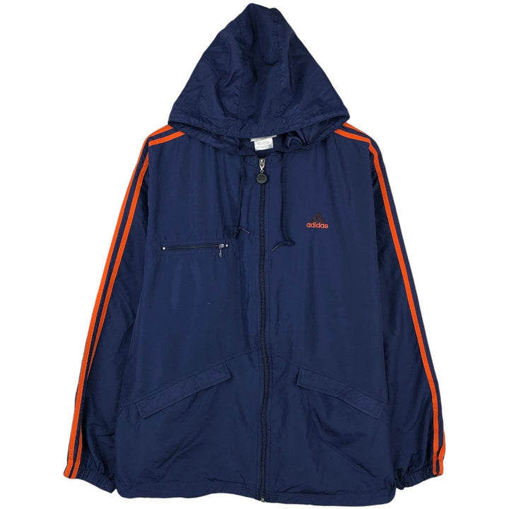 Vintage 90'S Adidas hooded windbreaker, size L, men's polyester navy blue type Vintage Second Hand