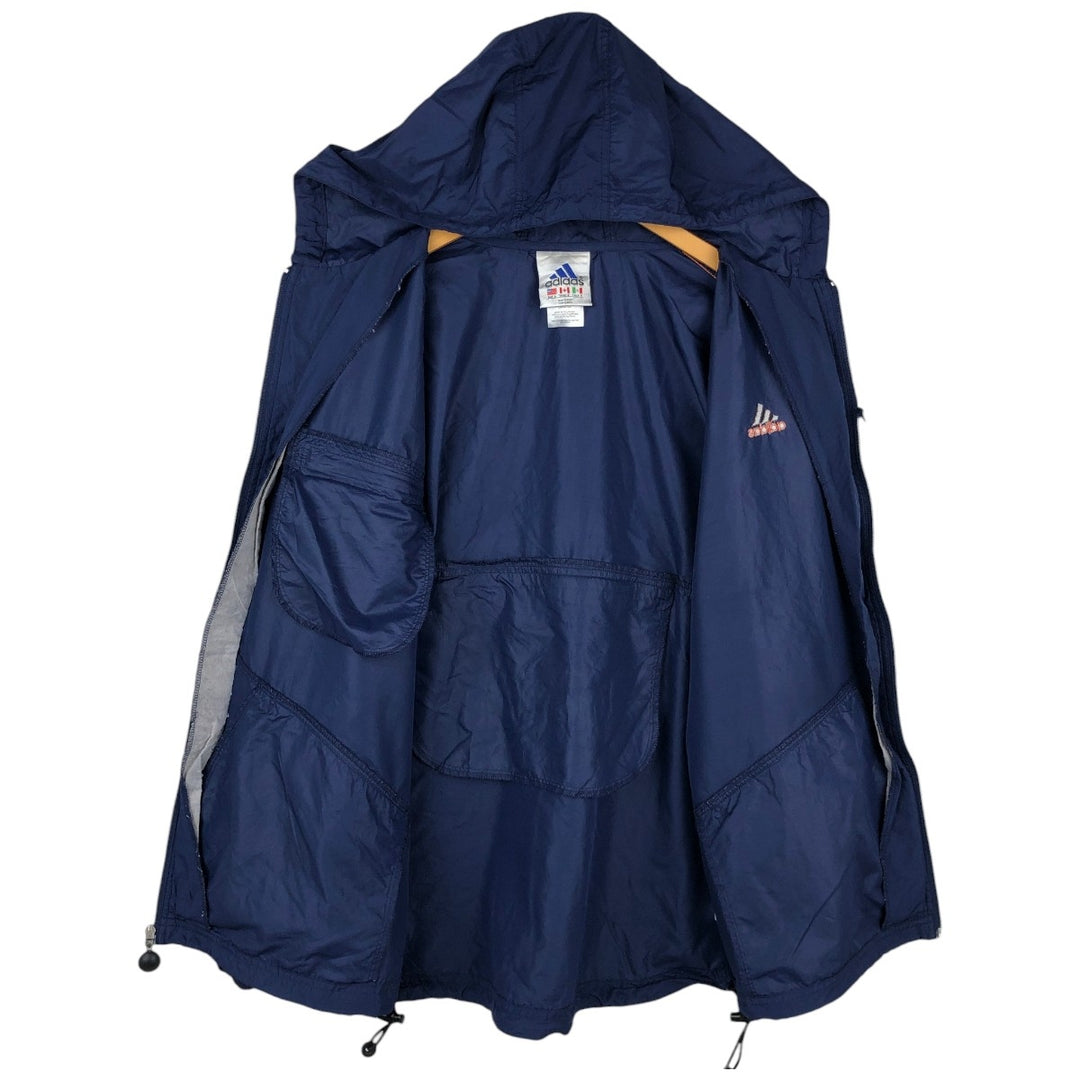 Vintage 90'S Adidas hooded windbreaker, size L, men's polyester navy blue type Vintage Second Hand