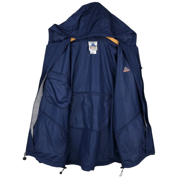 Vintage 90'S Adidas hooded windbreaker, size L, men's polyester navy blue type Vintage Second Hand