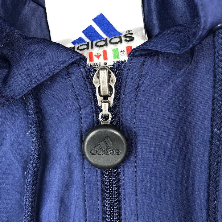 Vintage 90'S Adidas hooded windbreaker, size L, men's polyester navy blue type Vintage Second Hand