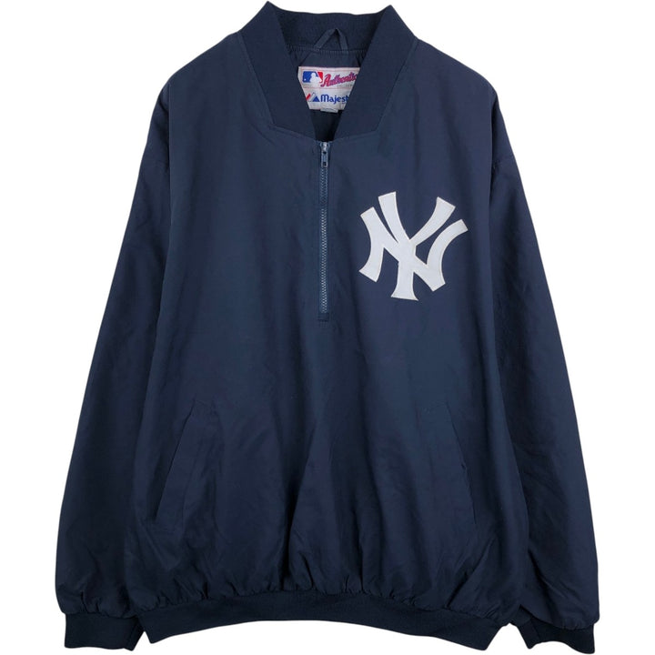 90s-00'S Majestic MLB New York Yankees Half-Zip Warm-Up Pullover, Men's Size XL (Equivalent), Vintage polyester navy blue type Vintage Second Hand