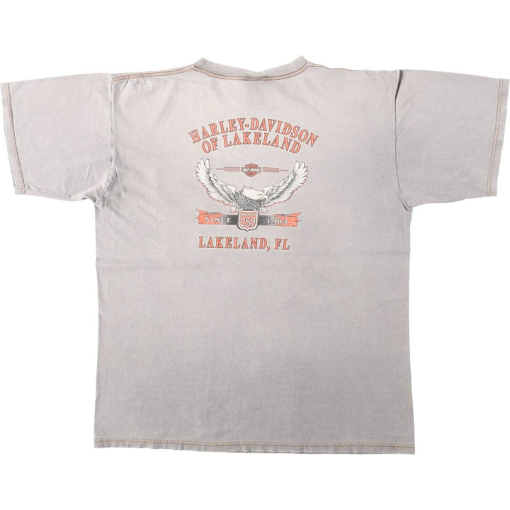 Harley Davidson Eagle Pattern Fire Pattern Motorcycle Bike T-shirt Made in USA Men's XL cotton gray type Vintage Second Hand