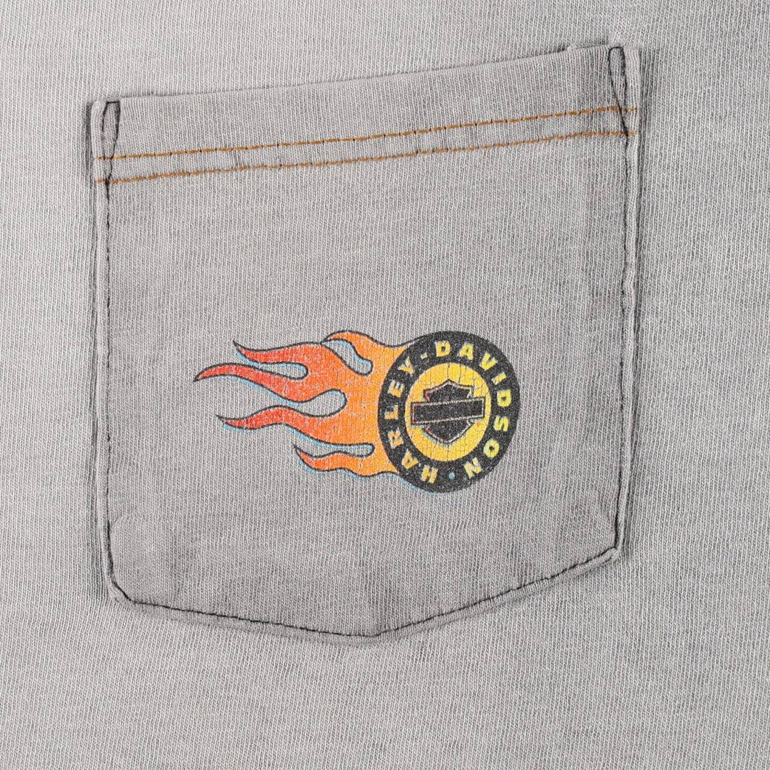 Harley Davidson Eagle Pattern Fire Pattern Motorcycle Bike T-shirt Made in USA Men's XL cotton gray type Vintage Second Hand