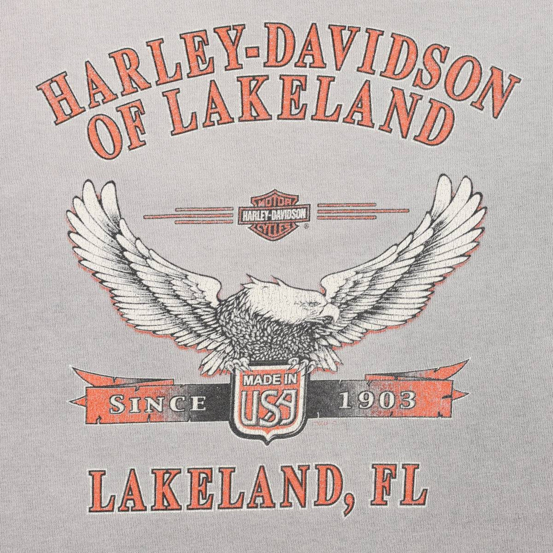 Harley Davidson Eagle Pattern Fire Pattern Motorcycle Bike T-shirt Made in USA Men's XL cotton gray type Vintage Second Hand