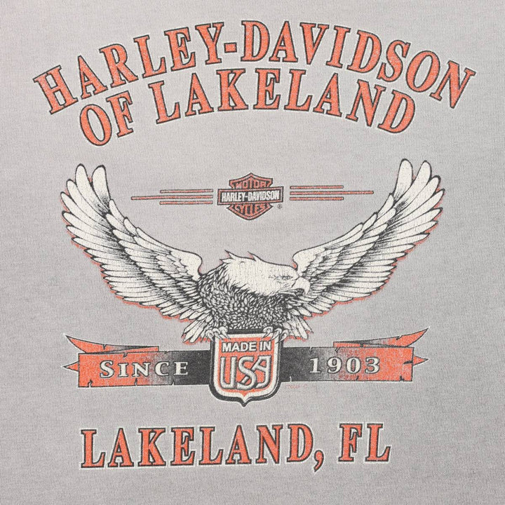 Harley Davidson Eagle Pattern Fire Pattern Motorcycle Bike T-shirt Made in USA Men's XL cotton gray type Vintage Second Hand