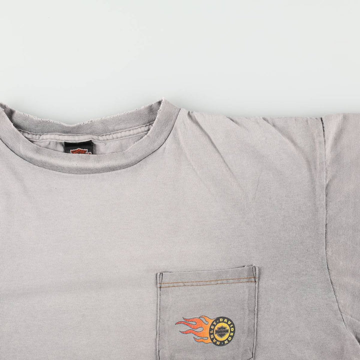 Harley Davidson Eagle Pattern Fire Pattern Motorcycle Bike T-shirt Made in USA Men's XL cotton gray type Vintage Second Hand