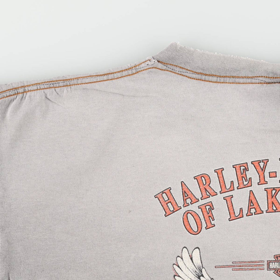 Harley Davidson Eagle Pattern Fire Pattern Motorcycle Bike T-shirt Made in USA Men's XL cotton gray type Vintage Second Hand