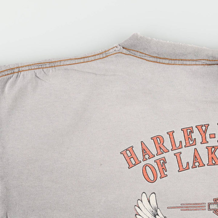 Harley Davidson Eagle Pattern Fire Pattern Motorcycle Bike T-shirt Made in USA Men's XL cotton gray type Vintage Second Hand