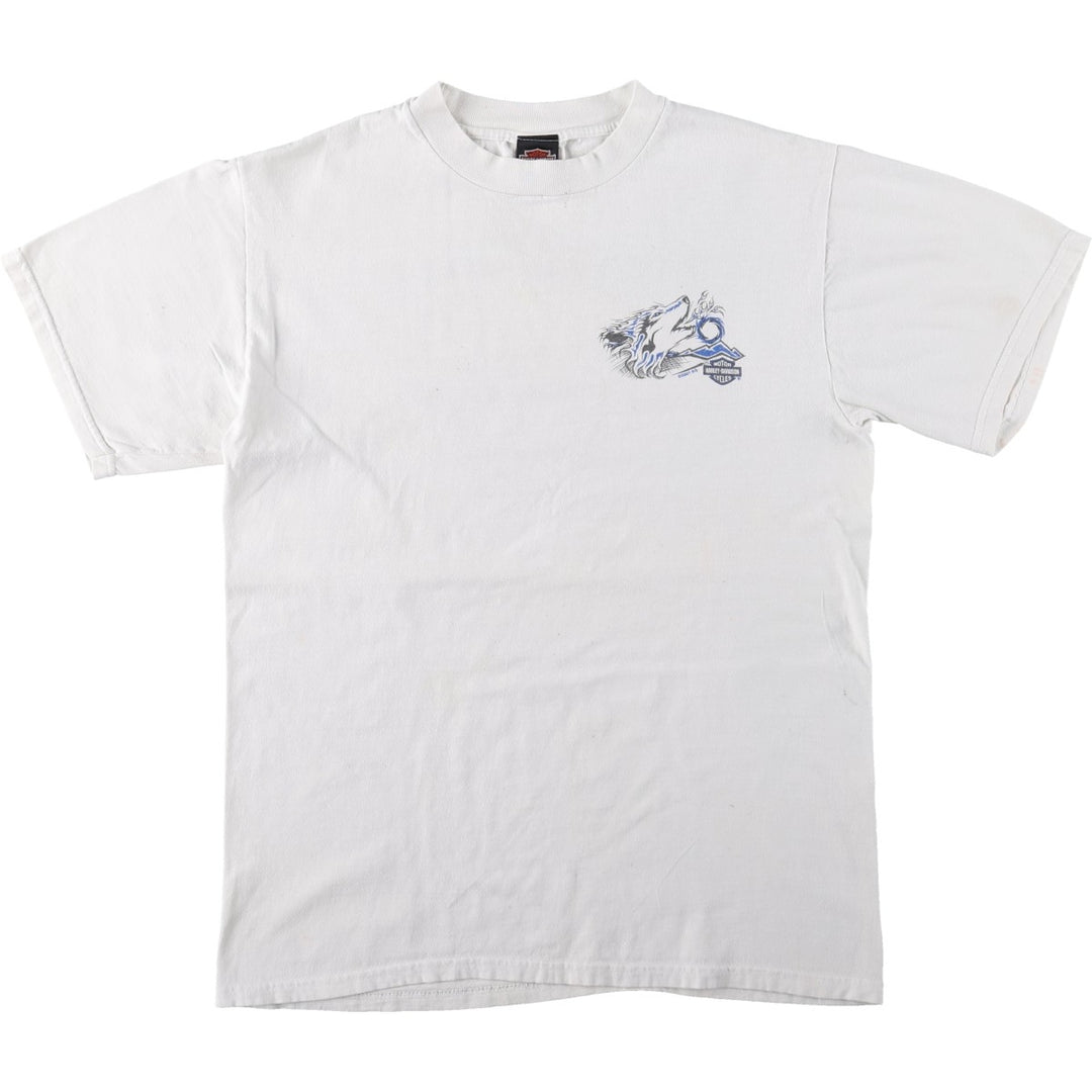 2000'S Harley-Davidson Fire Pattern Wolf Pattern Motorcycle T-Shirt, Men's Size M (approx.) cotton white type Vintage Second Hand