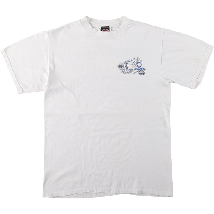 2000'S Harley-Davidson Fire Pattern Wolf Pattern Motorcycle T-Shirt, Men's Size M (approx.) cotton white type Vintage Second Hand