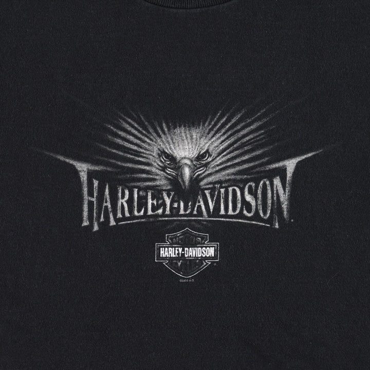 00'S Harley Davidson Eagle Pattern Fire Pattern Motorcycle Bike T-shirt Made in USA Men's L size cotton black type Vintage Second Hand