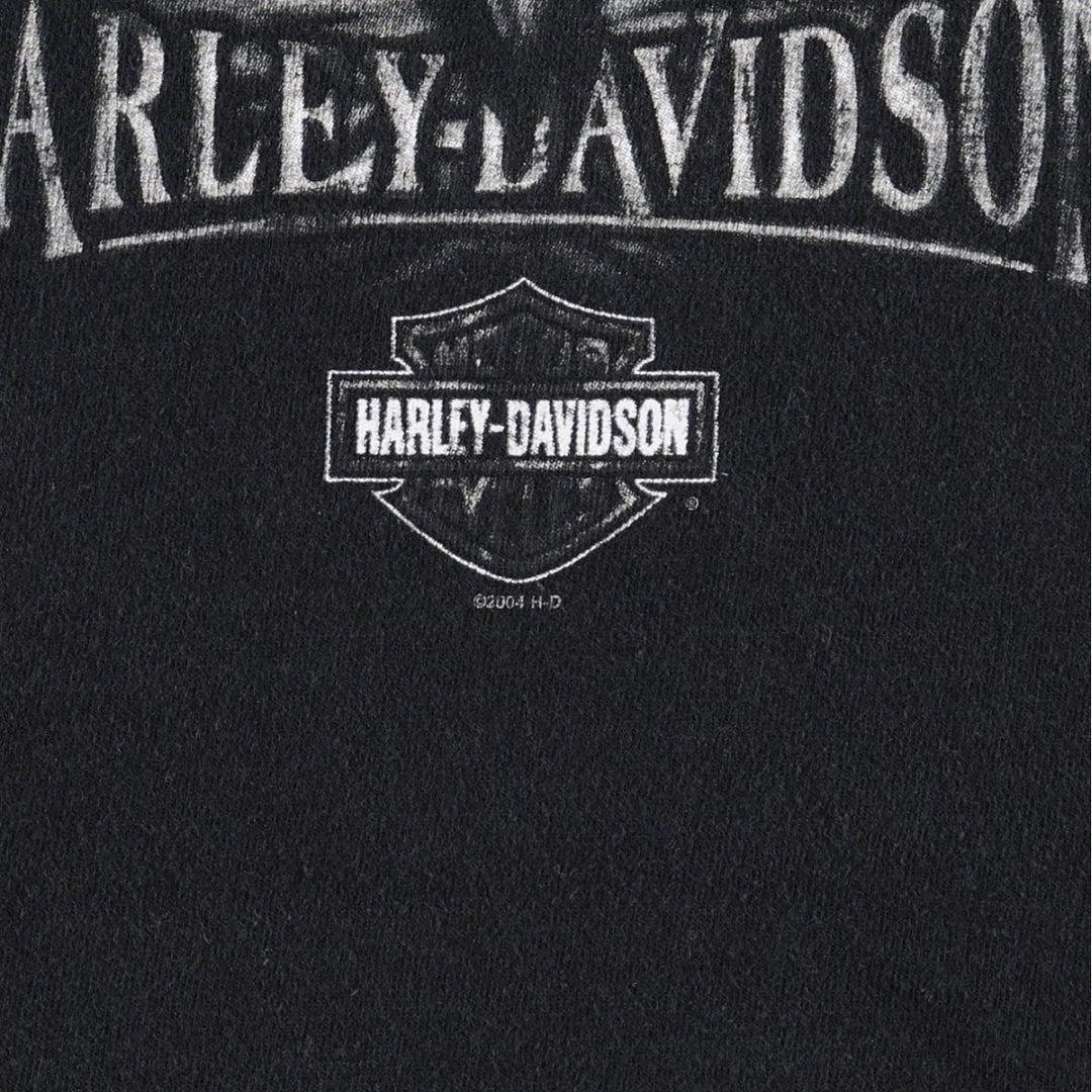 00'S Harley Davidson Eagle Pattern Fire Pattern Motorcycle Bike T-shirt Made in USA Men's L size cotton black type Vintage Second Hand