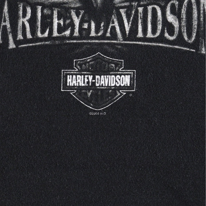 00'S Harley Davidson Eagle Pattern Fire Pattern Motorcycle Bike T-shirt Made in USA Men's L size cotton black type Vintage Second Hand