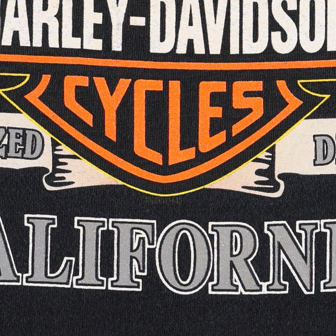 00'S Harley Davidson Eagle Pattern Fire Pattern Motorcycle Bike T-shirt Made in USA Men's L size cotton black type Vintage Second Hand
