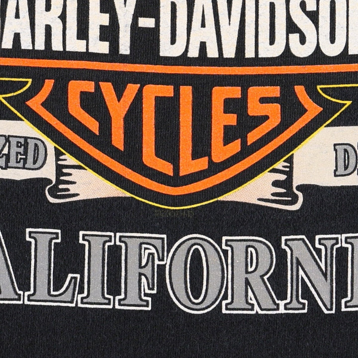 00'S Harley Davidson Eagle Pattern Fire Pattern Motorcycle Bike T-shirt Made in USA Men's L size cotton black type Vintage Second Hand