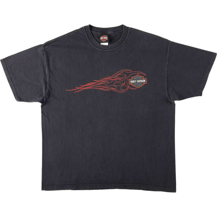 Harley-Davidson Fire Pattern Tribal Motorcycle T-Shirt, Made in USA, Men's Size XL (approx.) cotton black type Vintage Second Hand