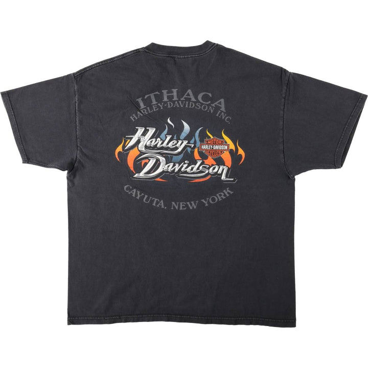 Harley-Davidson Fire Pattern Tribal Motorcycle T-Shirt, Made in USA, Men's Size XL (approx.) cotton black type Vintage Second Hand