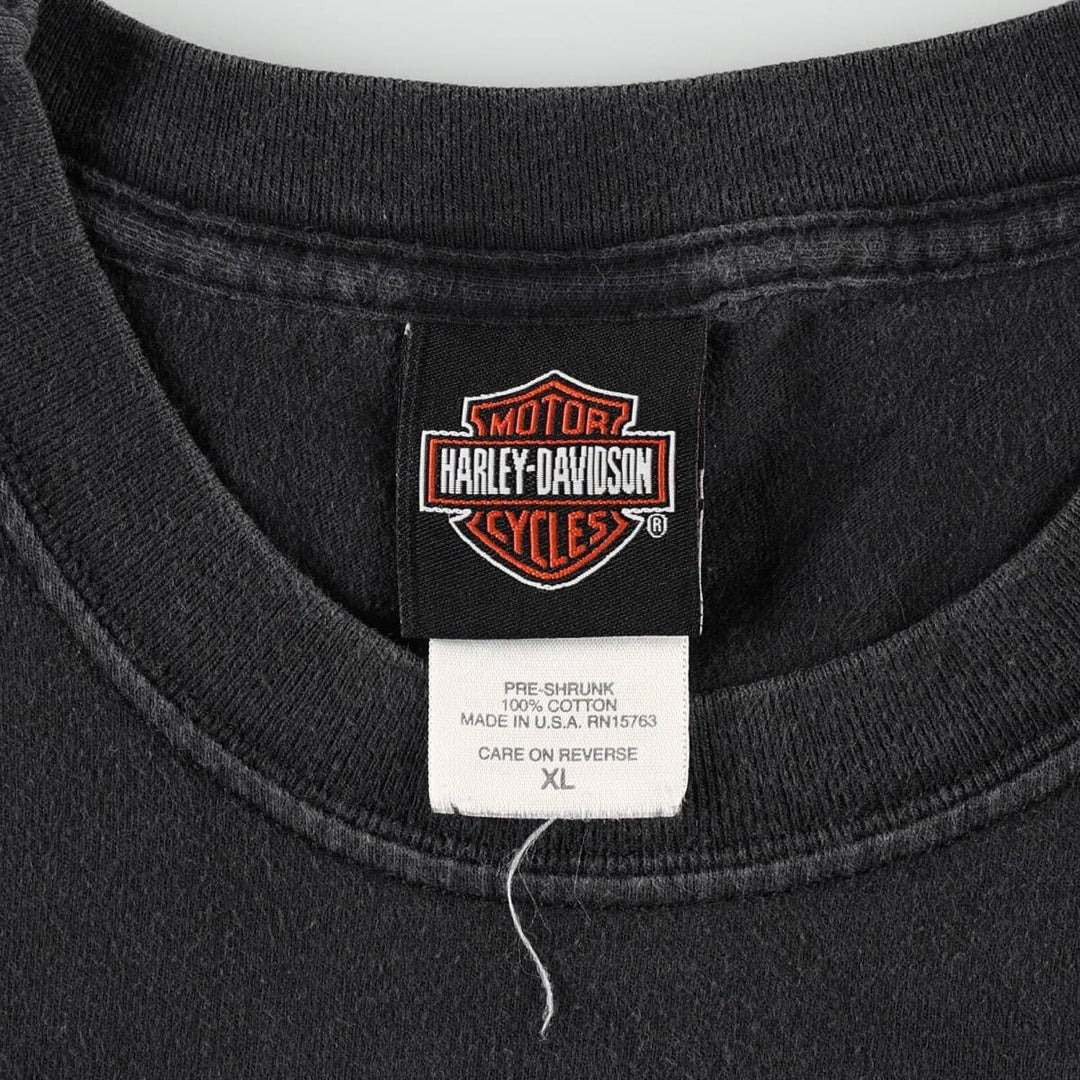 Harley-Davidson Fire Pattern Tribal Motorcycle T-Shirt, Made in USA, Men's Size XL (approx.) cotton black type Vintage Second Hand