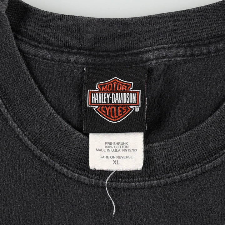 Harley-Davidson Fire Pattern Tribal Motorcycle T-Shirt, Made in USA, Men's Size XL (approx.) cotton black type Vintage Second Hand