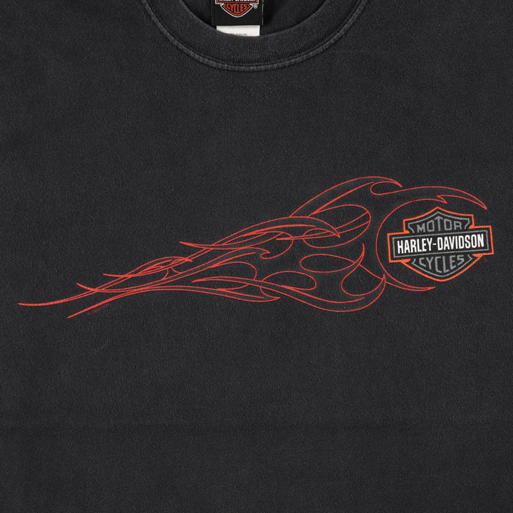 Harley-Davidson Fire Pattern Tribal Motorcycle T-Shirt, Made in USA, Men's Size XL (approx.) cotton black type Vintage Second Hand