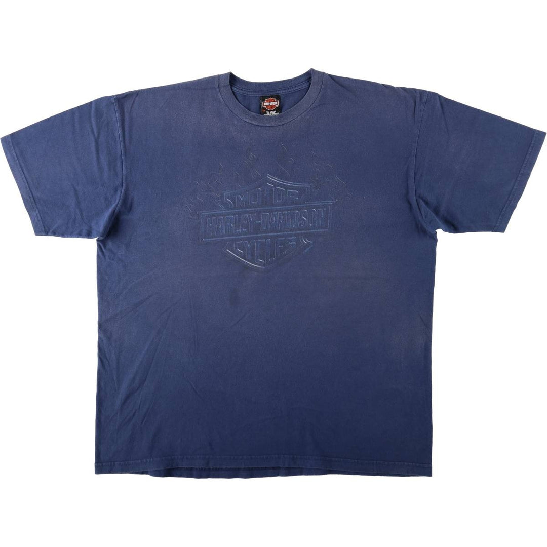 Harley-Davidson Fire Pattern Motorcycle Bike T-Shirt Men's XXL cotton navy blue type Vintage Second Hand
