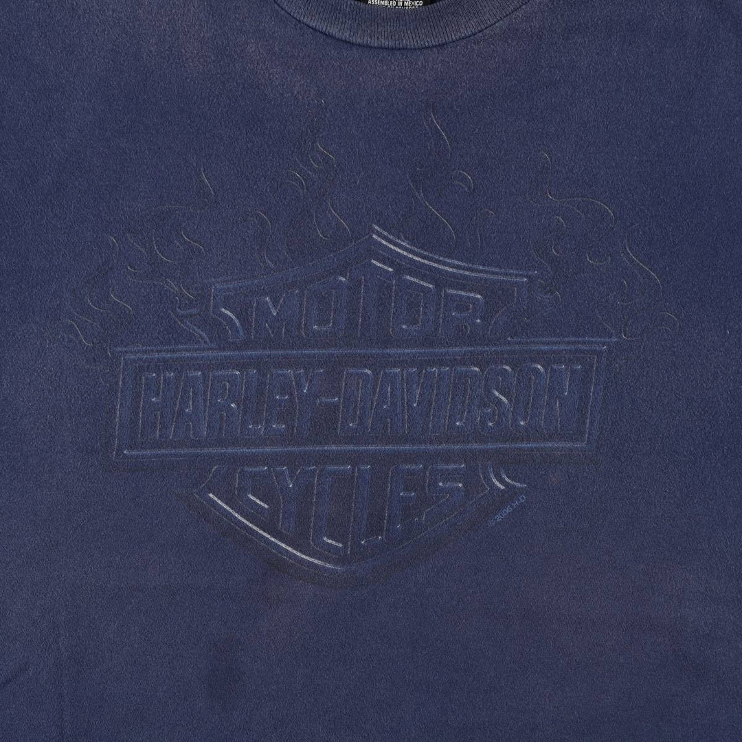 Harley-Davidson Fire Pattern Motorcycle Bike T-Shirt Men's XXL cotton navy blue type Vintage Second Hand