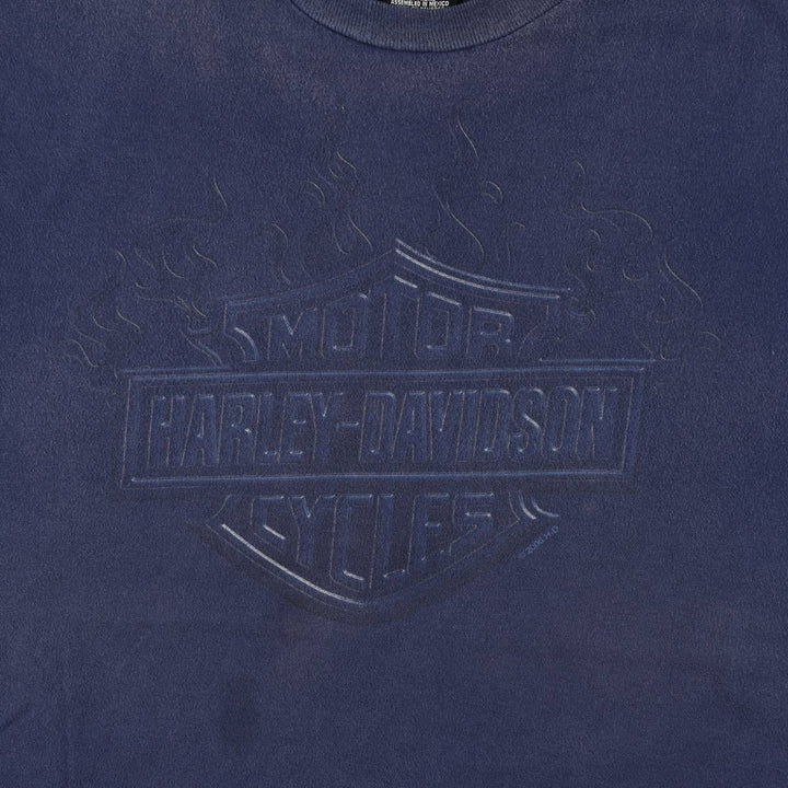 Harley-Davidson Fire Pattern Motorcycle Bike T-Shirt Men's XXL cotton navy blue type Vintage Second Hand