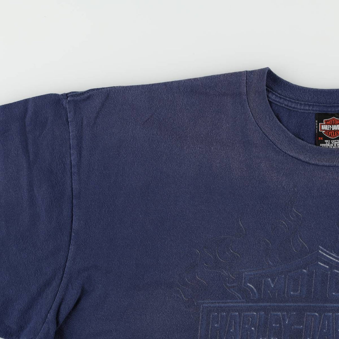 Harley-Davidson Fire Pattern Motorcycle Bike T-Shirt Men's XXL cotton navy blue type Vintage Second Hand