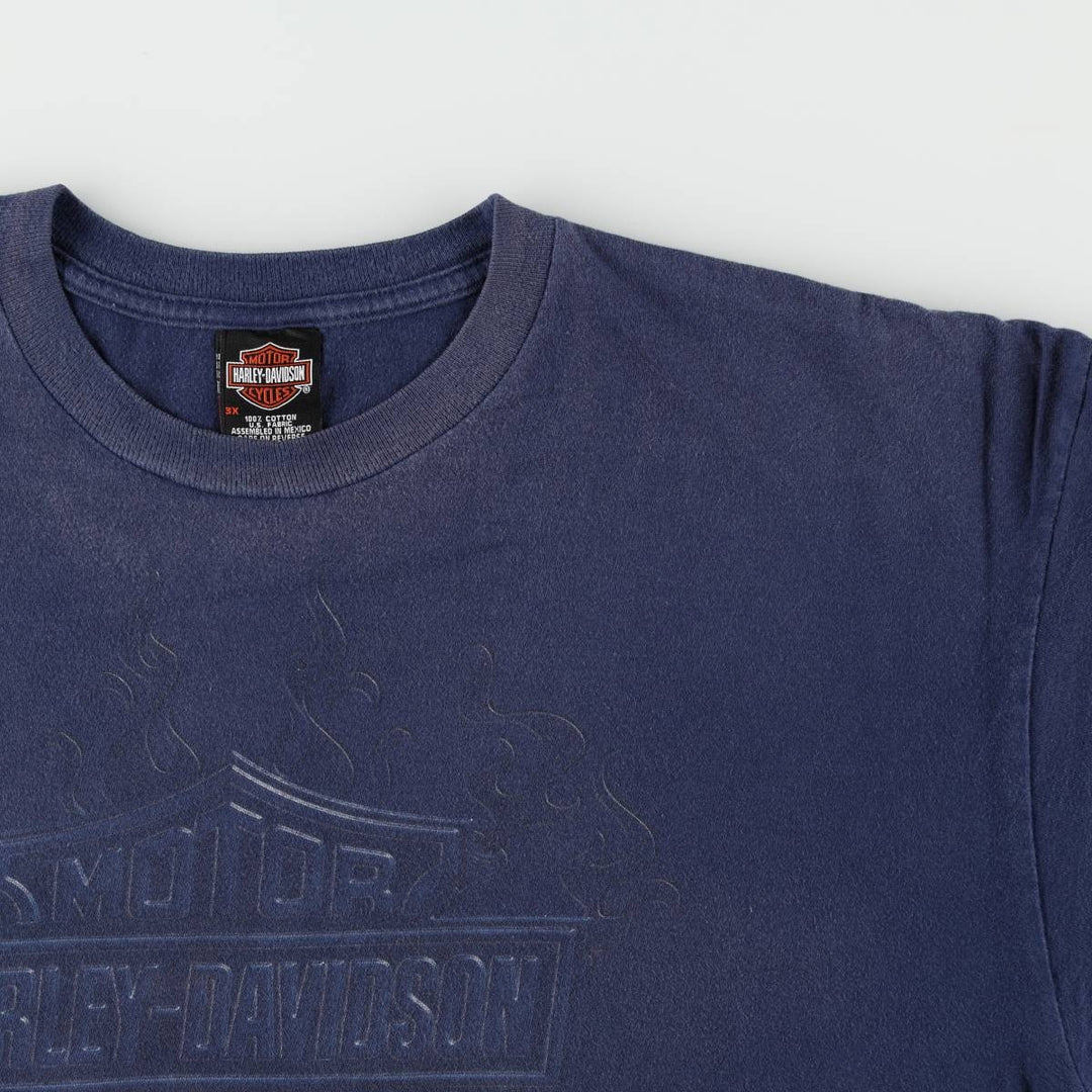 Harley-Davidson Fire Pattern Motorcycle Bike T-Shirt Men's XXL cotton navy blue type Vintage Second Hand