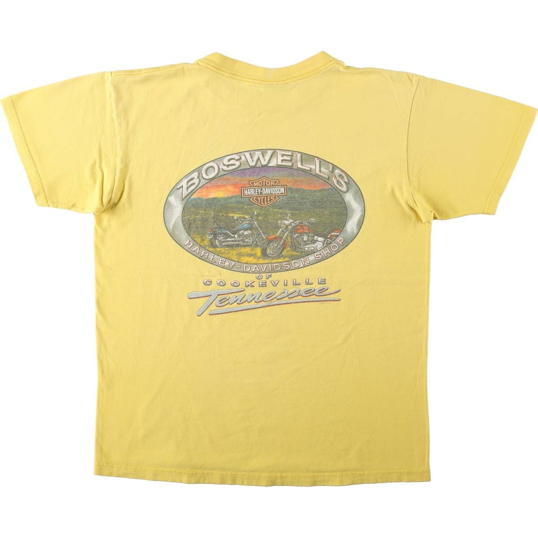 00'S Harley-Davidson Fire Pattern Motorcycle Bike T-Shirt Made in USA Men's L size cotton lemon yellow Vintage Second Hand