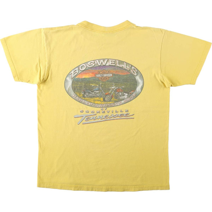 00'S Harley-Davidson Fire Pattern Motorcycle Bike T-Shirt Made in USA Men's L size cotton lemon yellow Vintage Second Hand