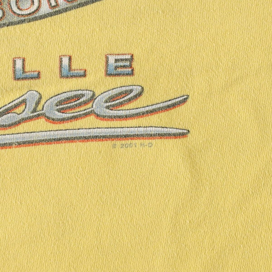 00'S Harley-Davidson Fire Pattern Motorcycle Bike T-Shirt Made in USA Men's L size cotton lemon yellow Vintage Second Hand