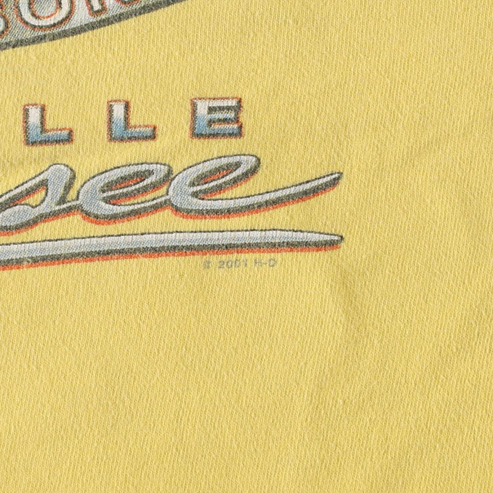 00'S Harley-Davidson Fire Pattern Motorcycle Bike T-Shirt Made in USA Men's L size cotton lemon yellow Vintage Second Hand