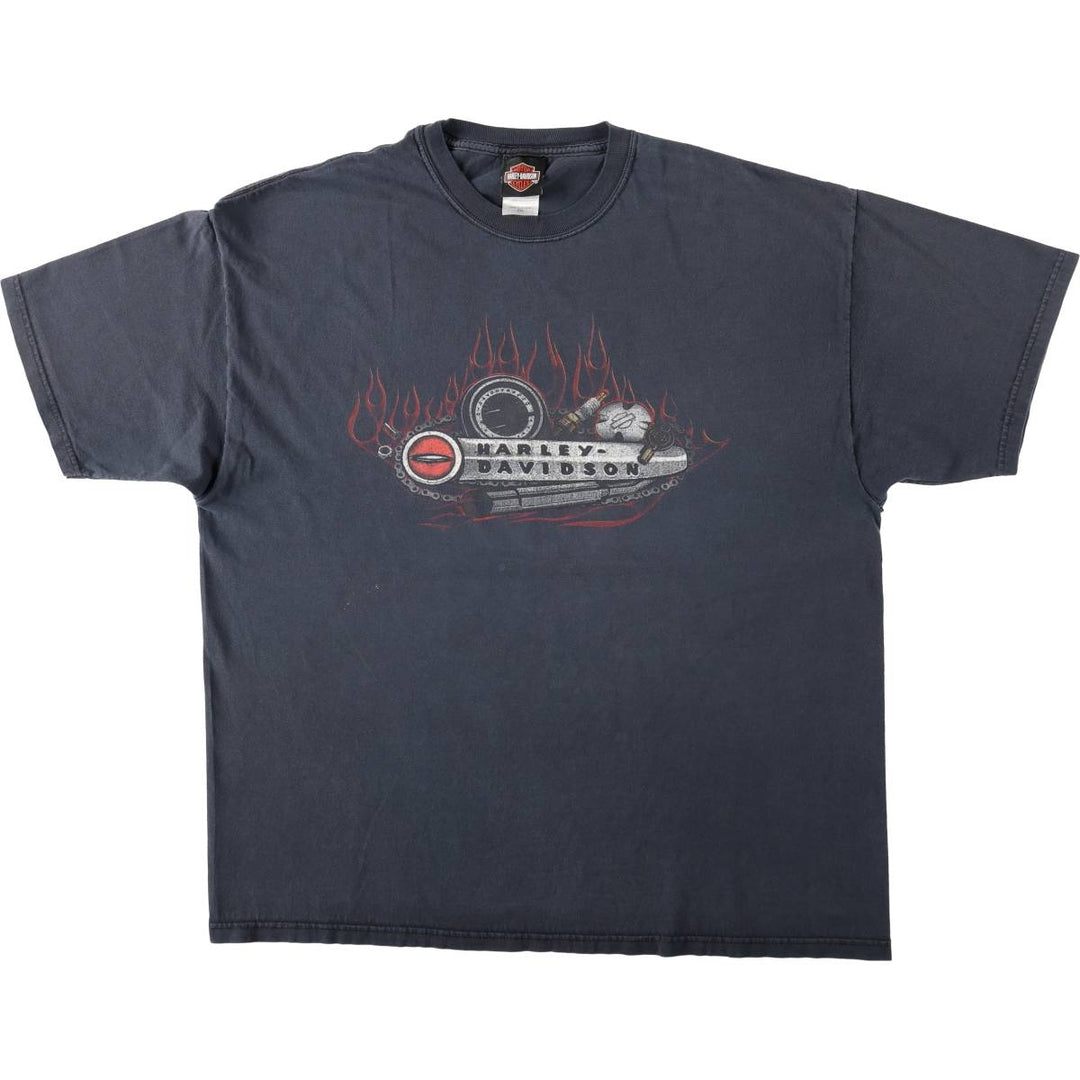 00'S Harley-Davidson Fire Pattern Motorcycle Bike T-Shirt Made in USA Men's XXL cotton black type Vintage Second Hand