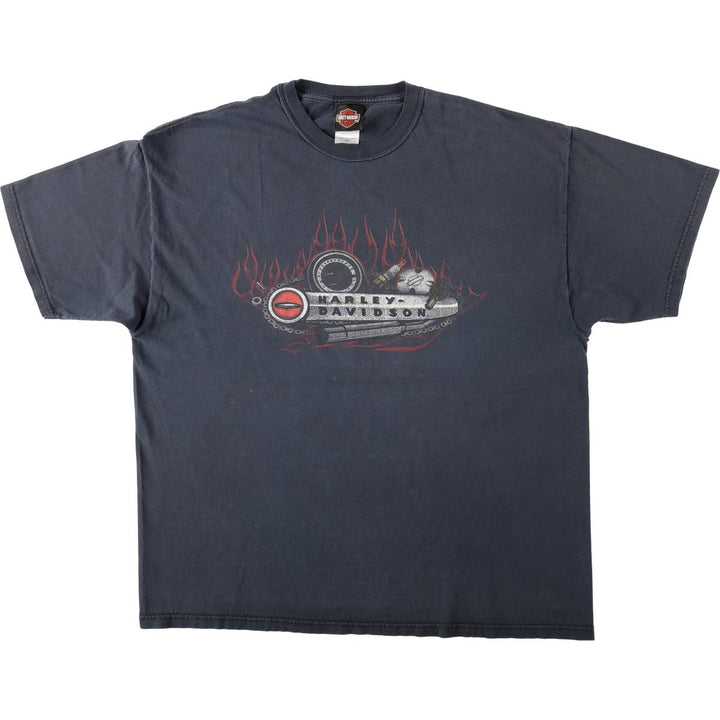 00'S Harley-Davidson Fire Pattern Motorcycle Bike T-Shirt Made in USA Men's XXL cotton black type Vintage Second Hand